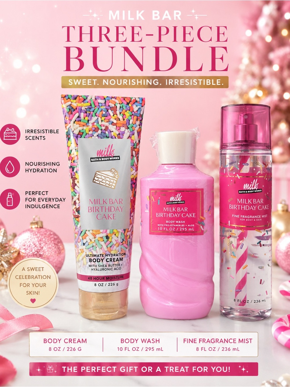 Bath & Body Works Milk Bar Birthday Cake Three-Piece Set - Pink